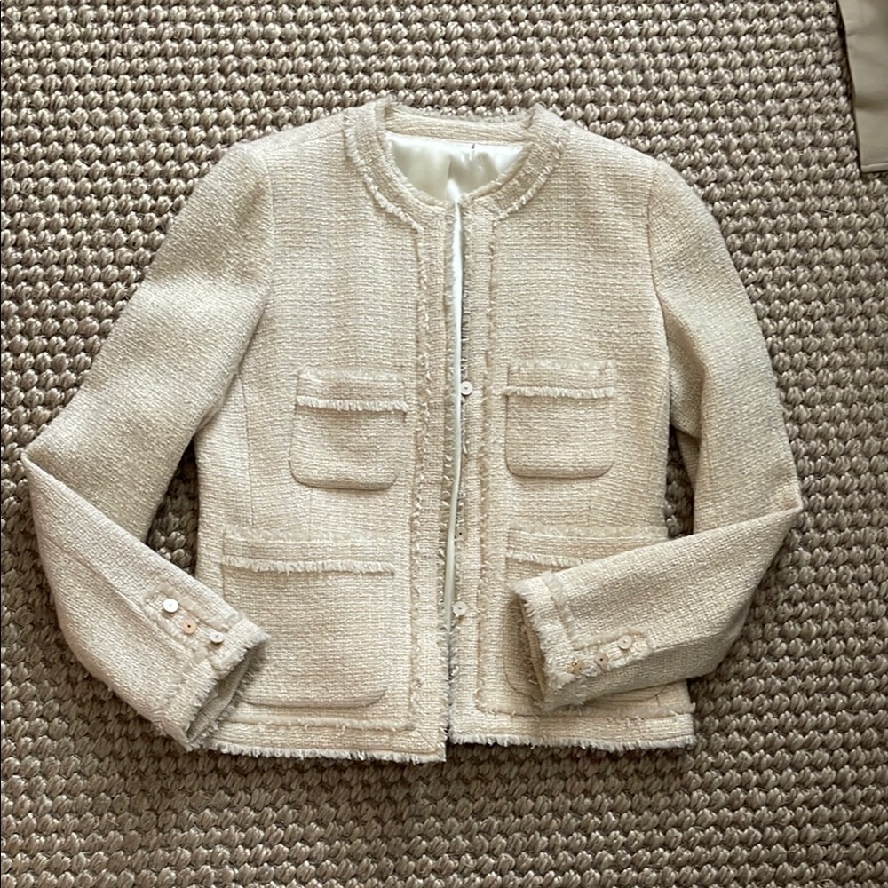Banana Republic Cream Blazer with Frayed Trim